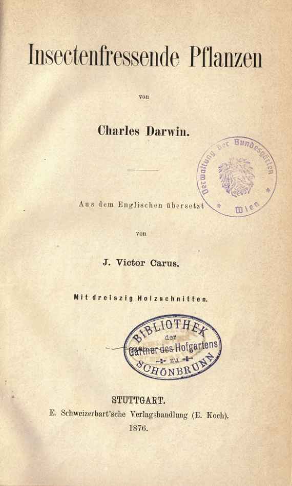 Titelblatt von Charles Darwins Buch "Insectenfressende Pflanzen"